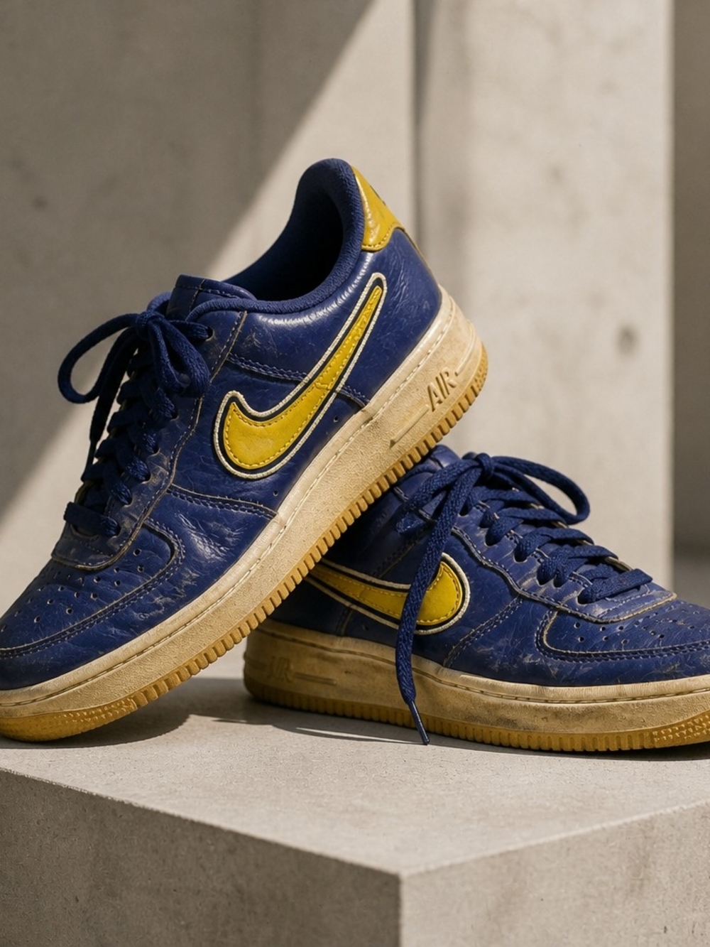Kids Navy and Yellow Leather Sneakers - Classic Athletic Style